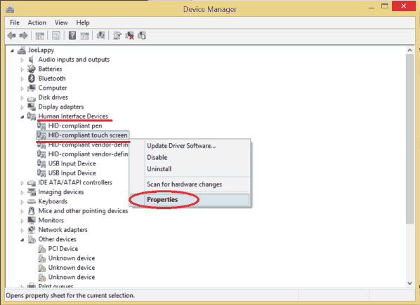 how to reinstall hid compliant touch screen windows 8.1